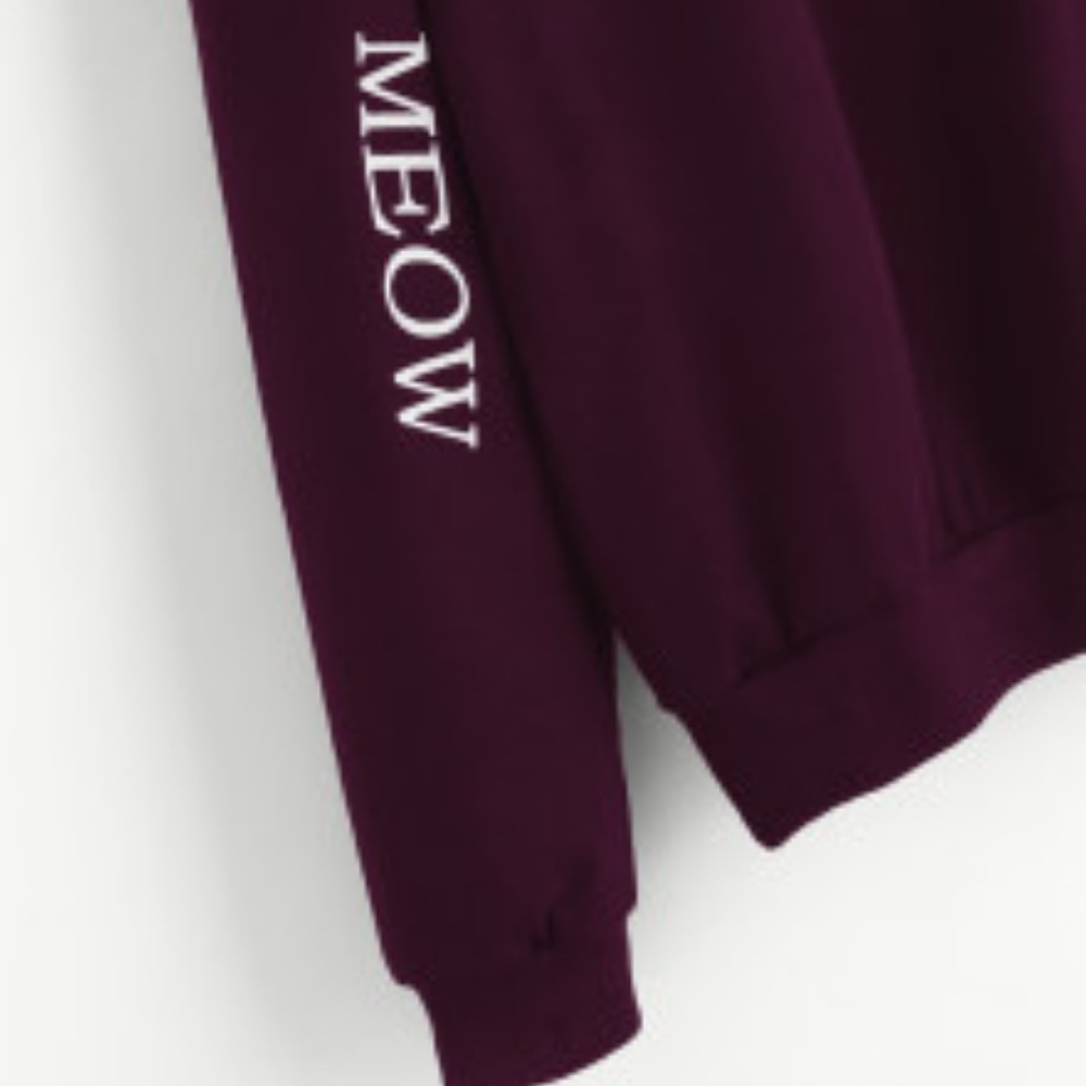 Adorable burgundy  MEOW kitten hoodie - Picture 3 of 4